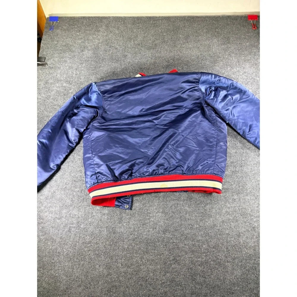Vintage Starter Atlanta Braves Satin Bomber Jacket Navy Blue MLB Mens Medium USA